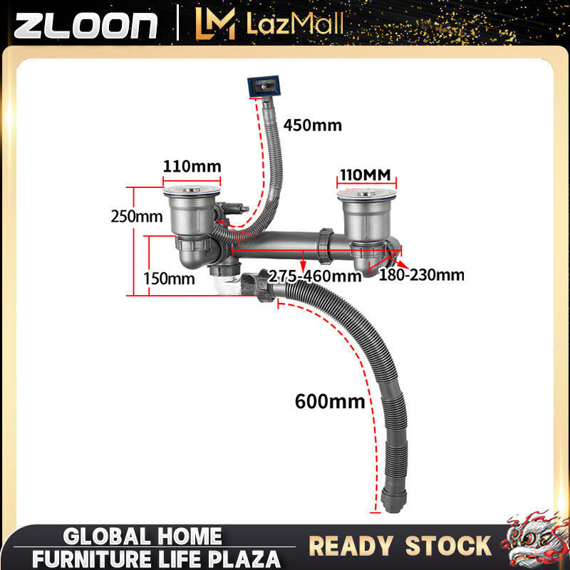 ZLOON dishwasher sink rear downspout odor and insect resistant single