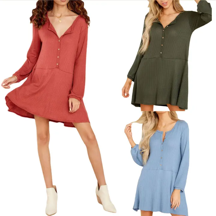Solid color casual dresses Clearance