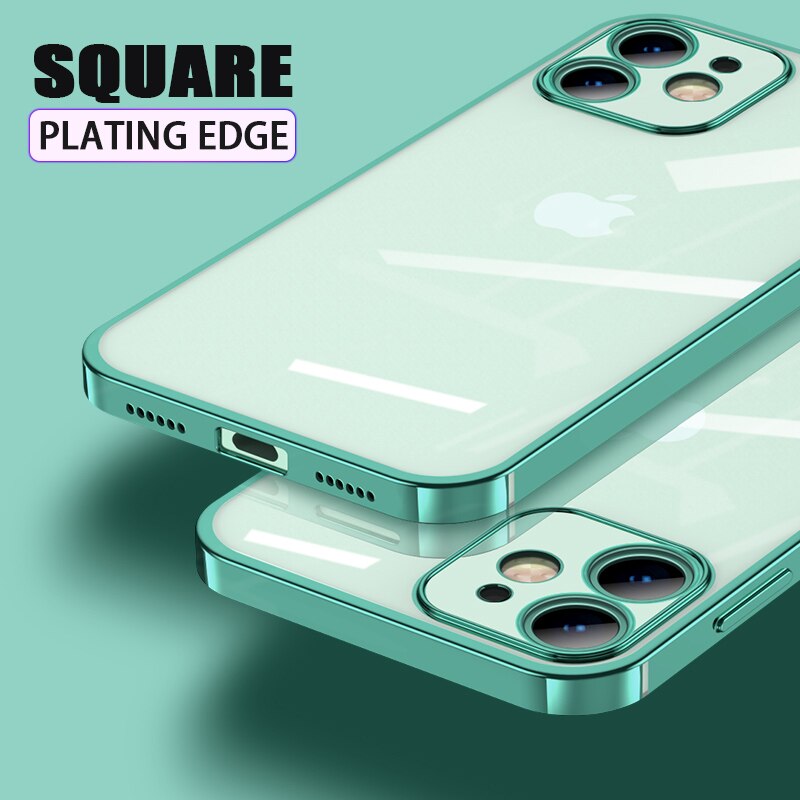Ốp Lưng Trong Suốt Khung Vuông Mạ Sang Trọng, Ốp Cho iPhone 12 Pro Max 12 Mini 11 Pro Max 12 XS MAX XR SE 2020 7 8 Plus Ốp TPU Mềm Trong Suốt