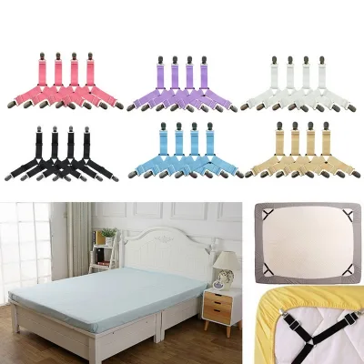 4pcs/Set Triangle Sheet Band Straps Suspenders Adjustable Fitted Bed Sheet Corner Holder Elastic Straps Fasteners Clips Grippers Mattress Pad Cover Fitted Sheet Bed Suspenders