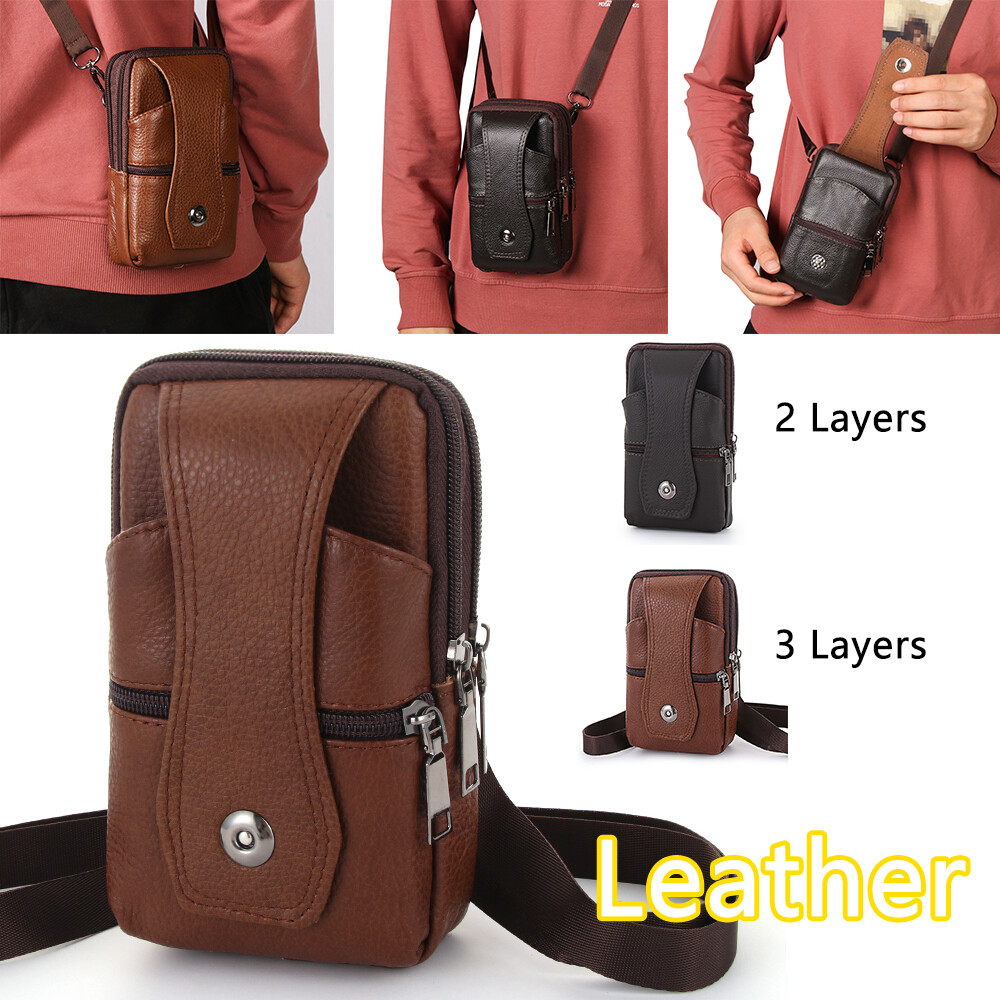 1pc Waist Bag Genuine Leather Men Messenger Bags Crossbody Cell Phone Bags Vintage Handbags Fanny Pack Waist Bag Belt Case