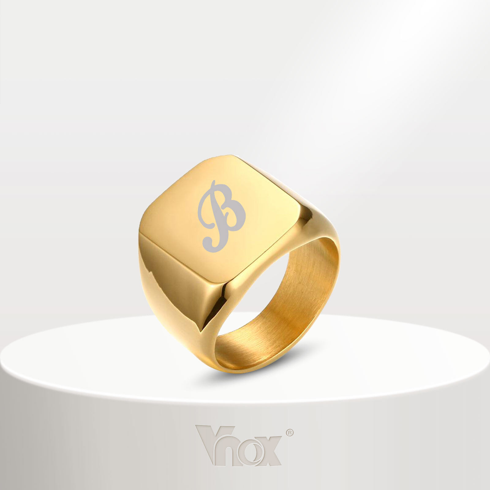 Vnox Fashion Royal Initial Signet Men Ring Male Stamp Band for Man  Stainless Steel Letter Personalized Engraving Customized ID Name Initials  Logo