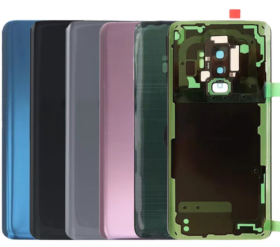 For Samsung Galaxy S9 Plus / S9Plus + G960 G965F Glass back cover With LOGO and adhesive backing Frame lens Battery Housing Case Rear Middle Frame