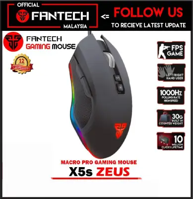 FANTECH X5S ZEUS 4800DPI Six Macro Programmable Buttons USB Optical Macro Pro Gaming Mouse with Running RGB Chroma Luminous Lights