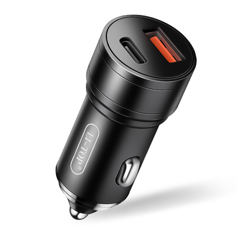 Car fast charger 2-port type-c pd fast charger usb adapter socket for iphone samsung xiaomi car fast charger dc12-24v