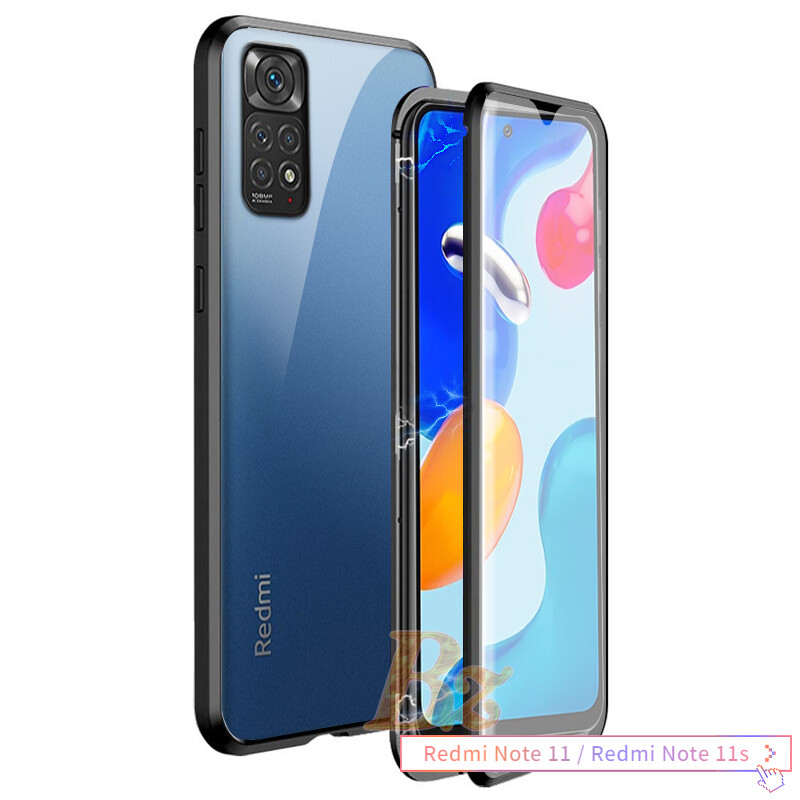 For Xiaomi Redmi Note 11 / Redmi Note 11s / Redmi Note 11 Pro 5G Magnetic Case 360 Front+Back double-sided 9H Tempered Glass Case For Redmi Note 11 Note 11s Note 11 Pro Metal Bumper Case