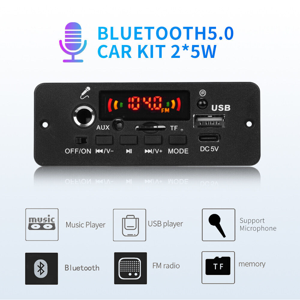(2x25W Amplifier)6V 12V Bluetooth 5.0 MP3 WMA Decoder Board with Handsfree Mic Recording Function Audio Module USB TF Radio Car MP3 Player