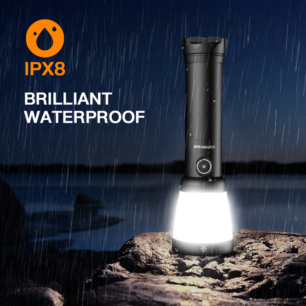 Sofirn SC03 Camping Light 2-in-1 2000LM Powerful Flashlight USB C Rechargeable 21700 Lantern Outdoor Torch with Combo Side Light