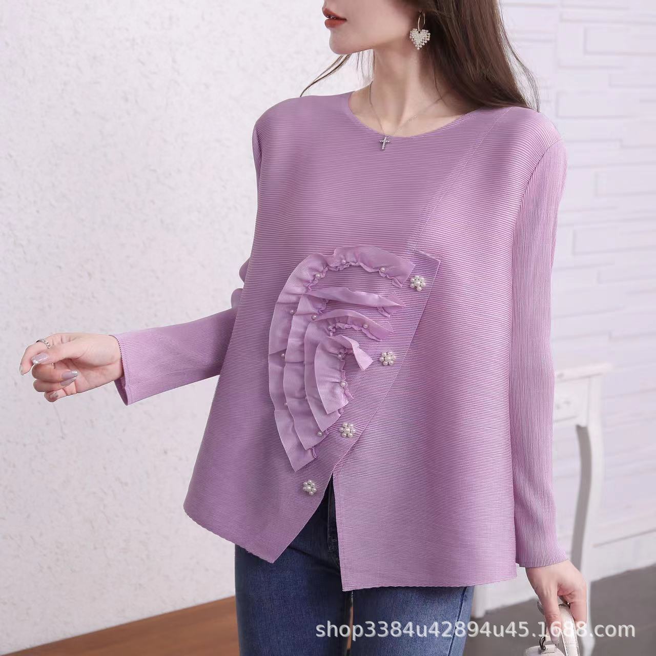 Áo Phông Nữ Thêu Xếp Li Dài Tay Mới