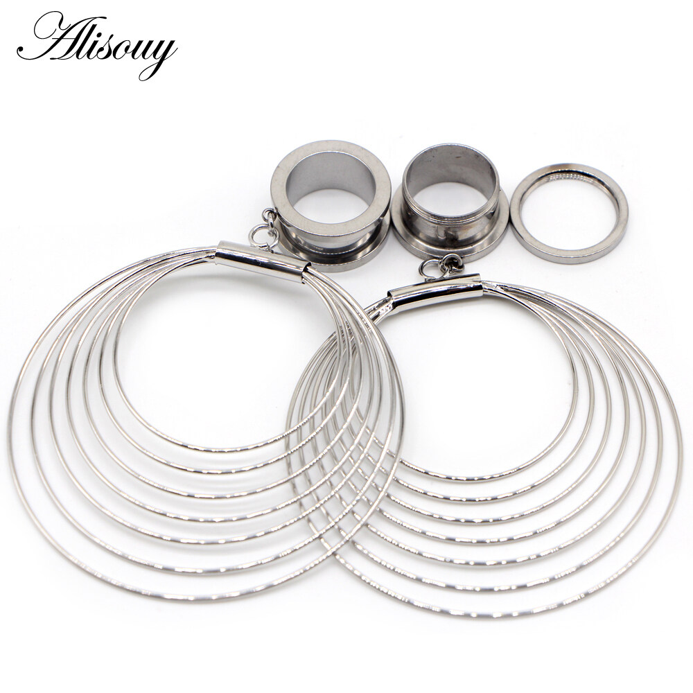 Alisouy 2 Cái Nút Xỏ Lỗ Tai Hình Tròn Bằng Thép Không Gỉ, Đường Hầm Đồ Trang Sức Cơ Thể Đồng Hồ Đo Giãn Nở Quà Tặng Thời Trang Cho Nữ