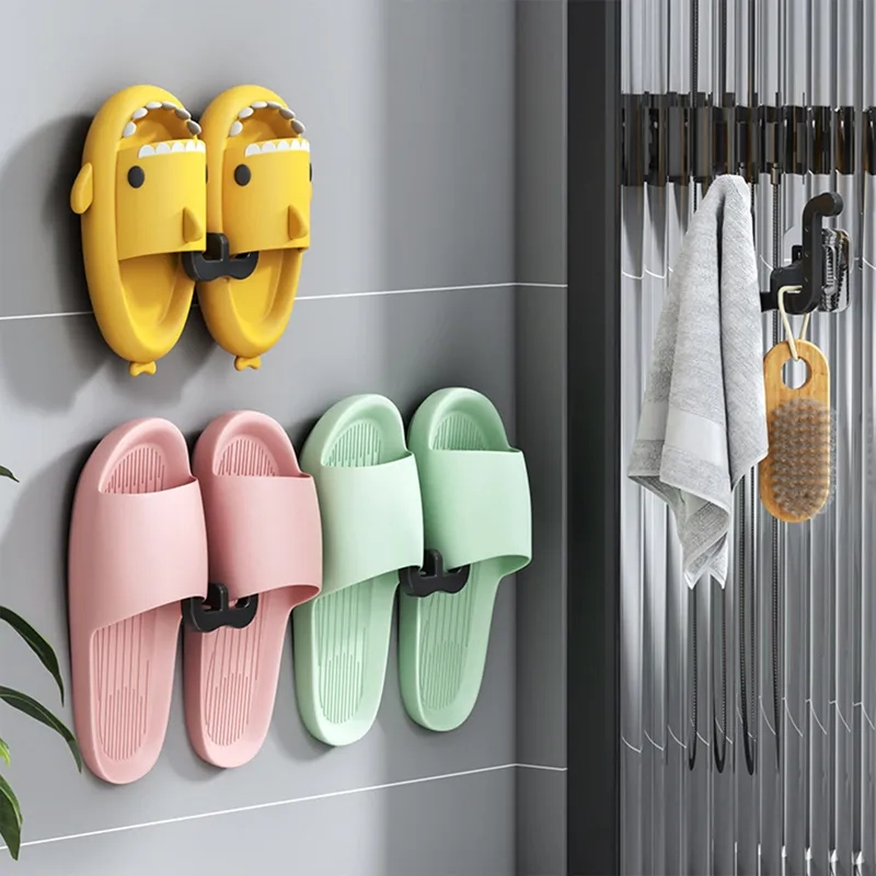 Treo Tường Dép Giá Tự Dính Phòng Tắm Đơn Giản Dép Móc Thoát Nước Lưu Trữ Tổ Chức Móc Nam Châm Giá phơi