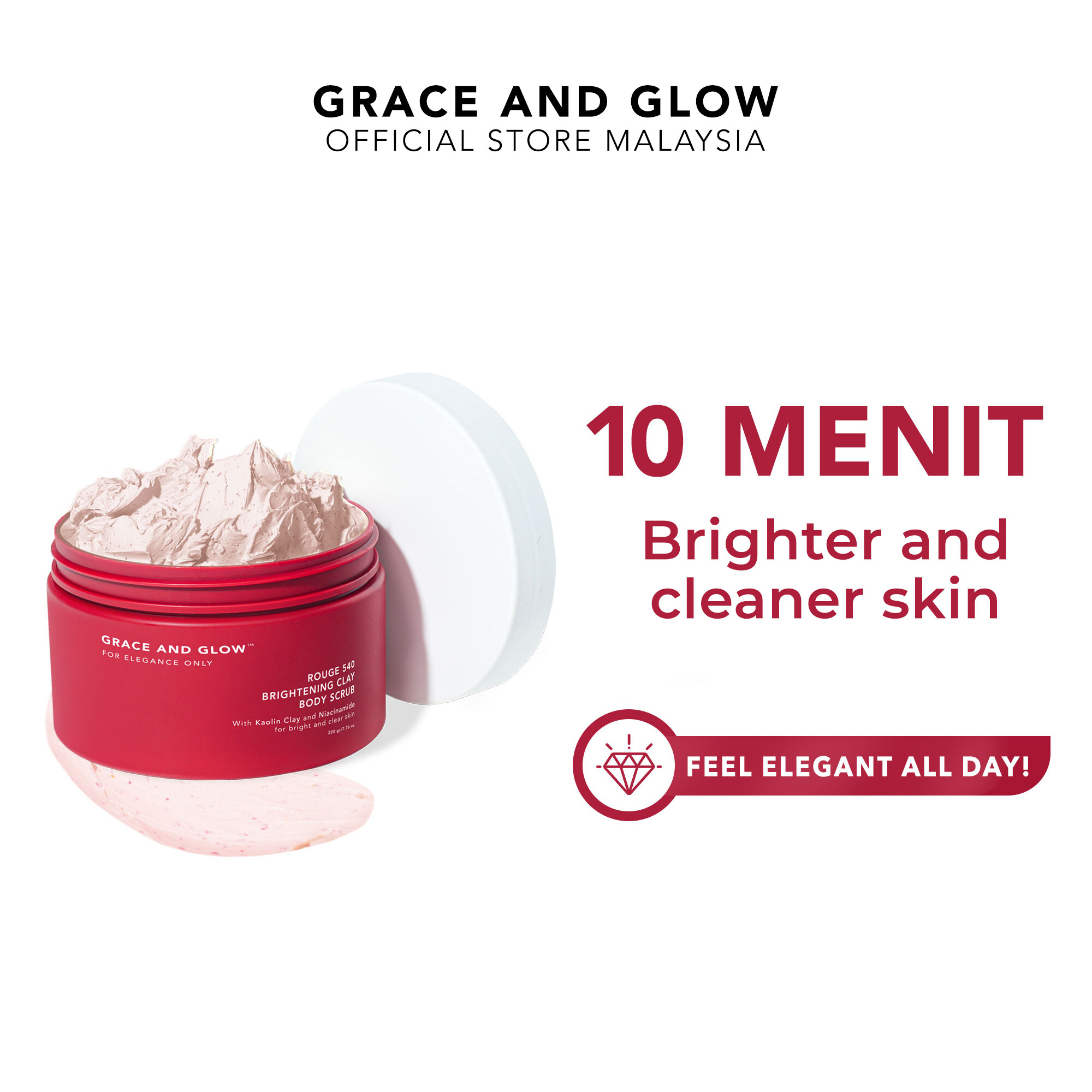 Grace & Glow Rouge 540 Brightening Clay Body Scrub For Bright and Clear Skin Whitening Kaolin