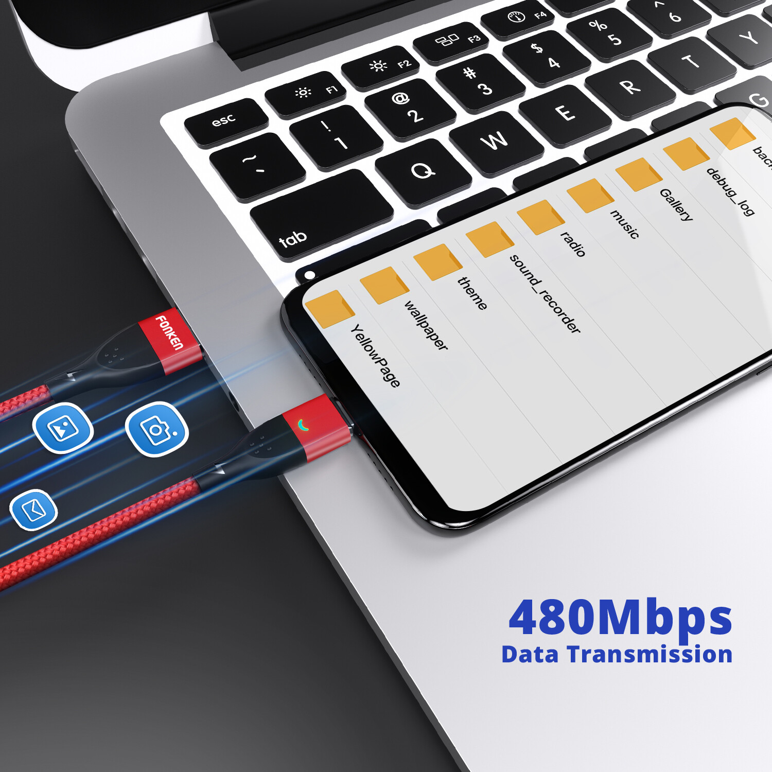 FONKEN 1M 3Packs Micro USB Cable QC 3.0 Fast Charging Max 3A Quick Charger Sync Data Transfer LED Magnetic Charger Cable for Android Device