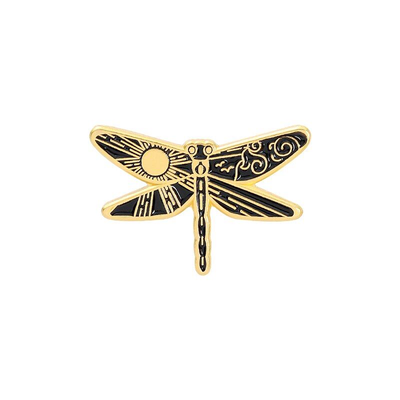 Sun Moon Dragonfly Enamel Pins Custom Day and Night Insect Brooches