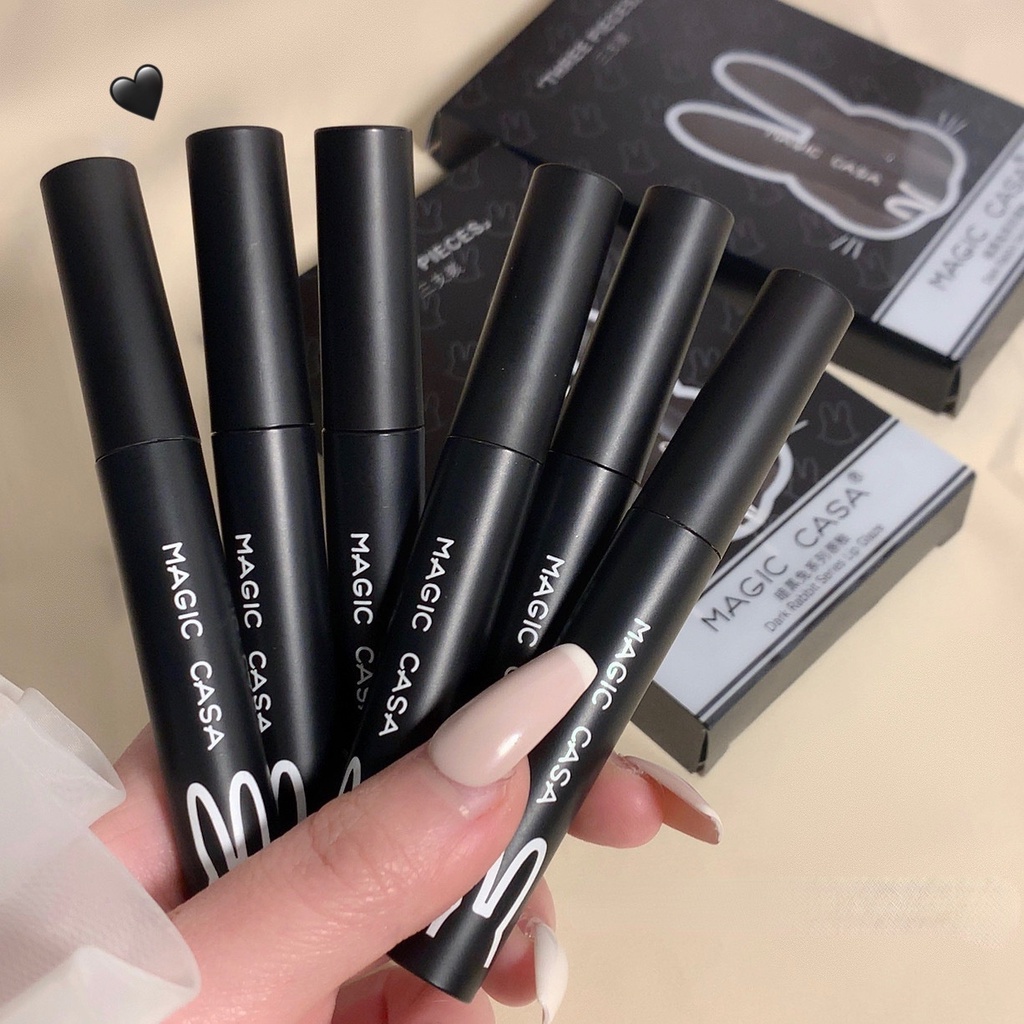 HKHO 3 Cái/bộ Màu Đen Thỏ Son Bùn Son Môi Matte Lip Men