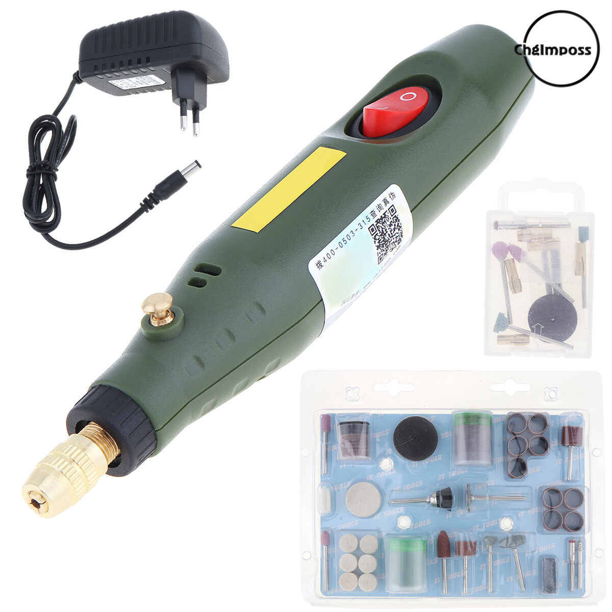 ChgImposs DC12V 15W Mini Electric Grinder Pen Sanding Rotary Tool Set with 122pcs Accessories and Charging Adapter for Polishing Drilling Engraving