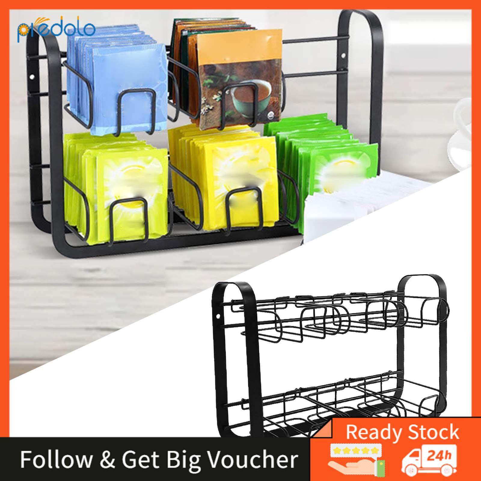 predolo Holder, Wall Mount Creamer Sugar Packets Coffee Teabags Organizer Shelf Stand for