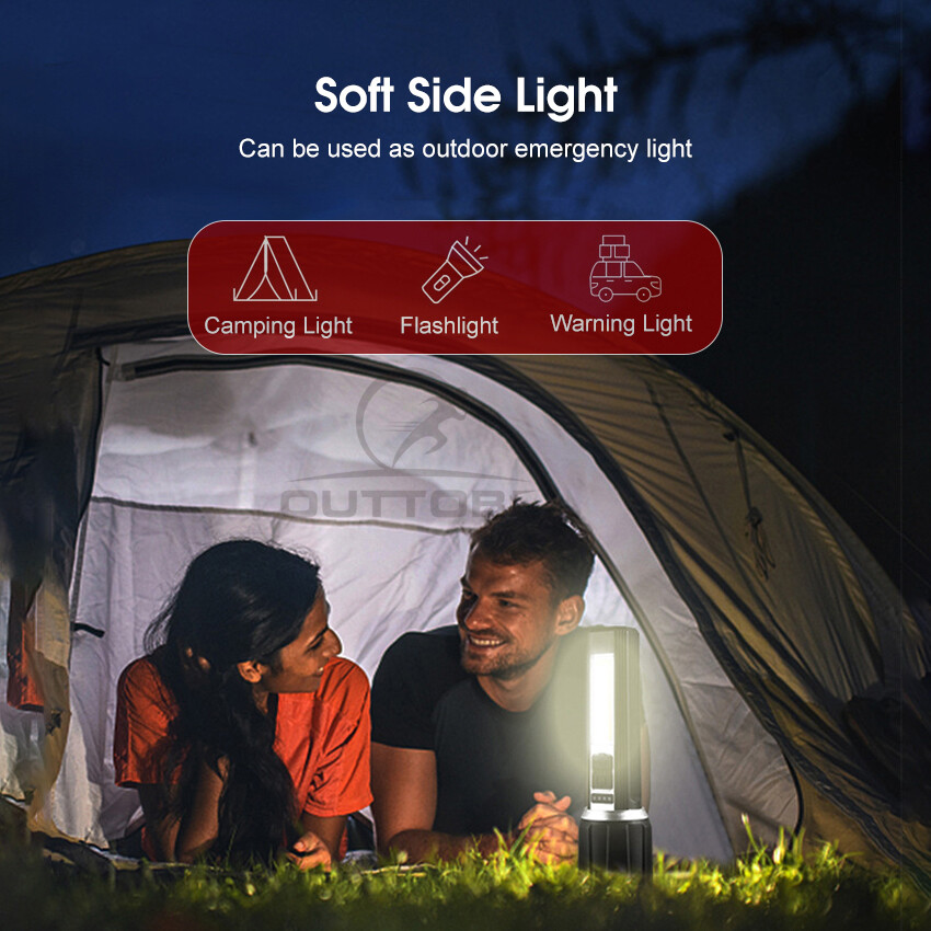 Outtobe Flashlight T6 Multifunctional Flashlight Super Bright LED Mini Portable Zoom Flashlight Strong Light COB Light Waterproof Outdoor Flashlight Four Modes Long Illumination Outdoor Fishing Camping Repairing
