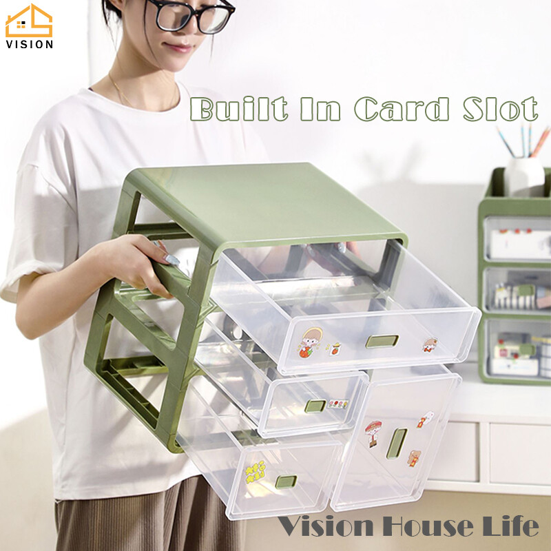 Vision Large Capacity Desktop Storage Box Transparent Office Stationery Sorting Box Cosmetics Makeup Organiser Multi-layer Sundries Storage Cabinet Drawer Type Storage Shelf