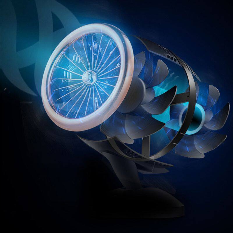 Double-blade Turbine Table Tiny Round Fan Quiet Operation Adjustable Tilt 5-20 ° Rotating USB Rechargeable Household