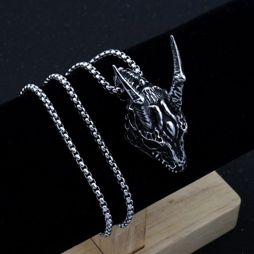 FASHION NINE Retro Warcraft Sheep Head Men Stainless Steel Horn Demon Pendant Necklace