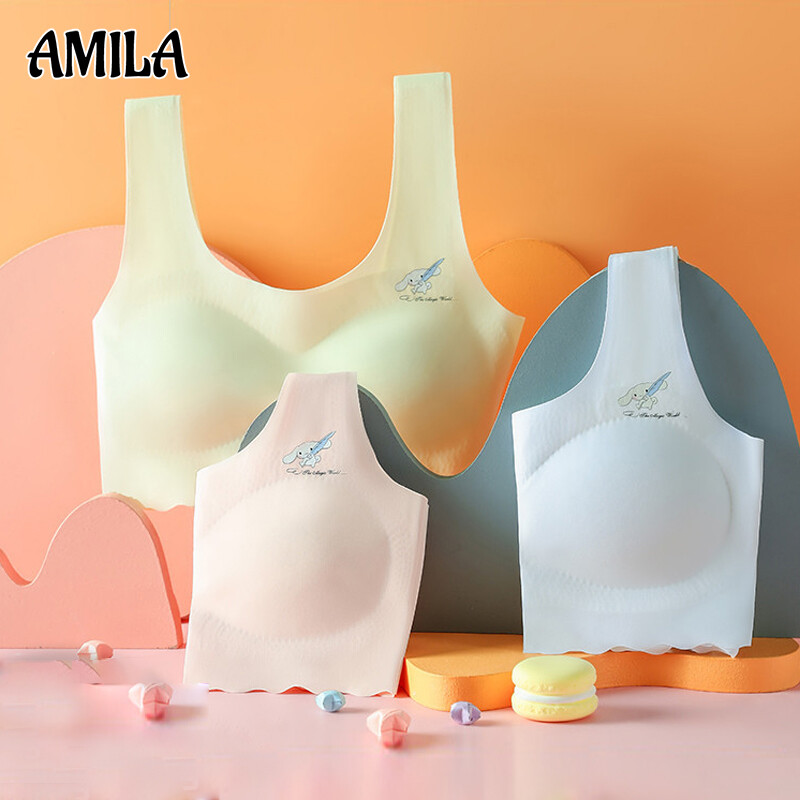 AMILA latex pad girls underwear development period vest girls 8-16 years old junior high school and primary school wrapped chest ice silk tube top with chest pad
