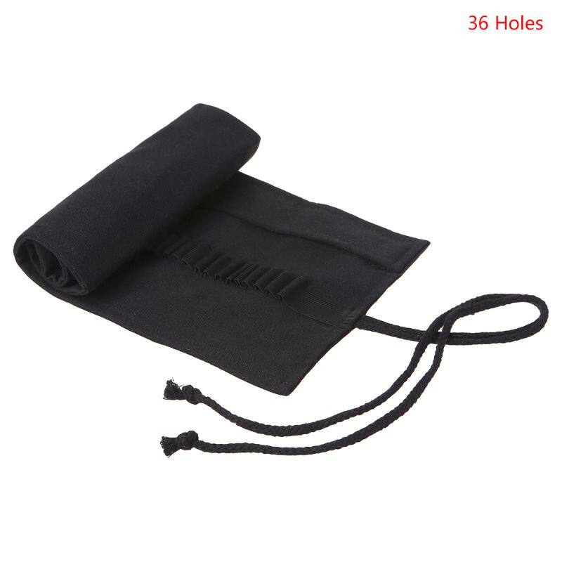 Black Color School Pencil Case Roller 12/24/36/48/72 Holes Canvas Roll Up Makeup Canvas Pen Bag For Girls Boys Stationery