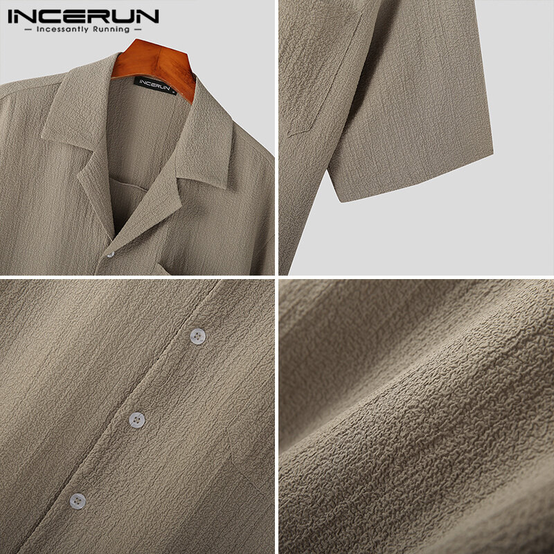 Medussa INCERUN Men's Turn-Down-Collar Solid Tops Simple Loose Button Down Shirts (Korean Style)
