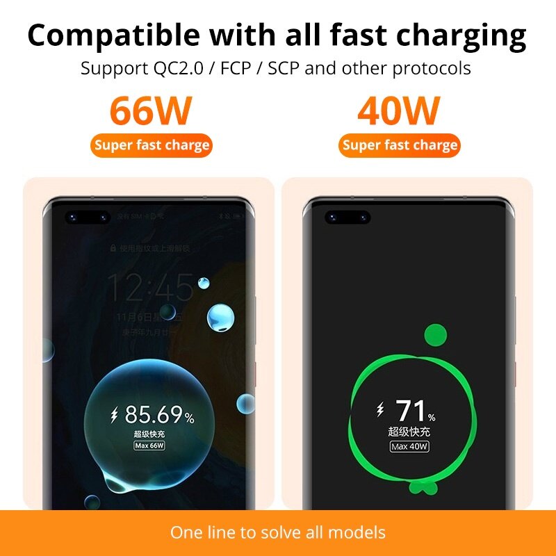FONKEN Universal 6A Super Fast Charger Cable USB Type C 66W Charging Data Cord For Adroid