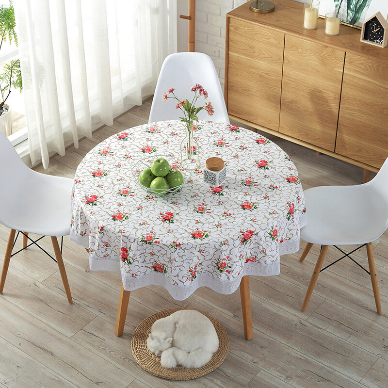 Flower Style Round Table Cloth Pastoral PVC Kitchen Tablecloth Waterproof Oilproof Elegant Fabric Table Cover