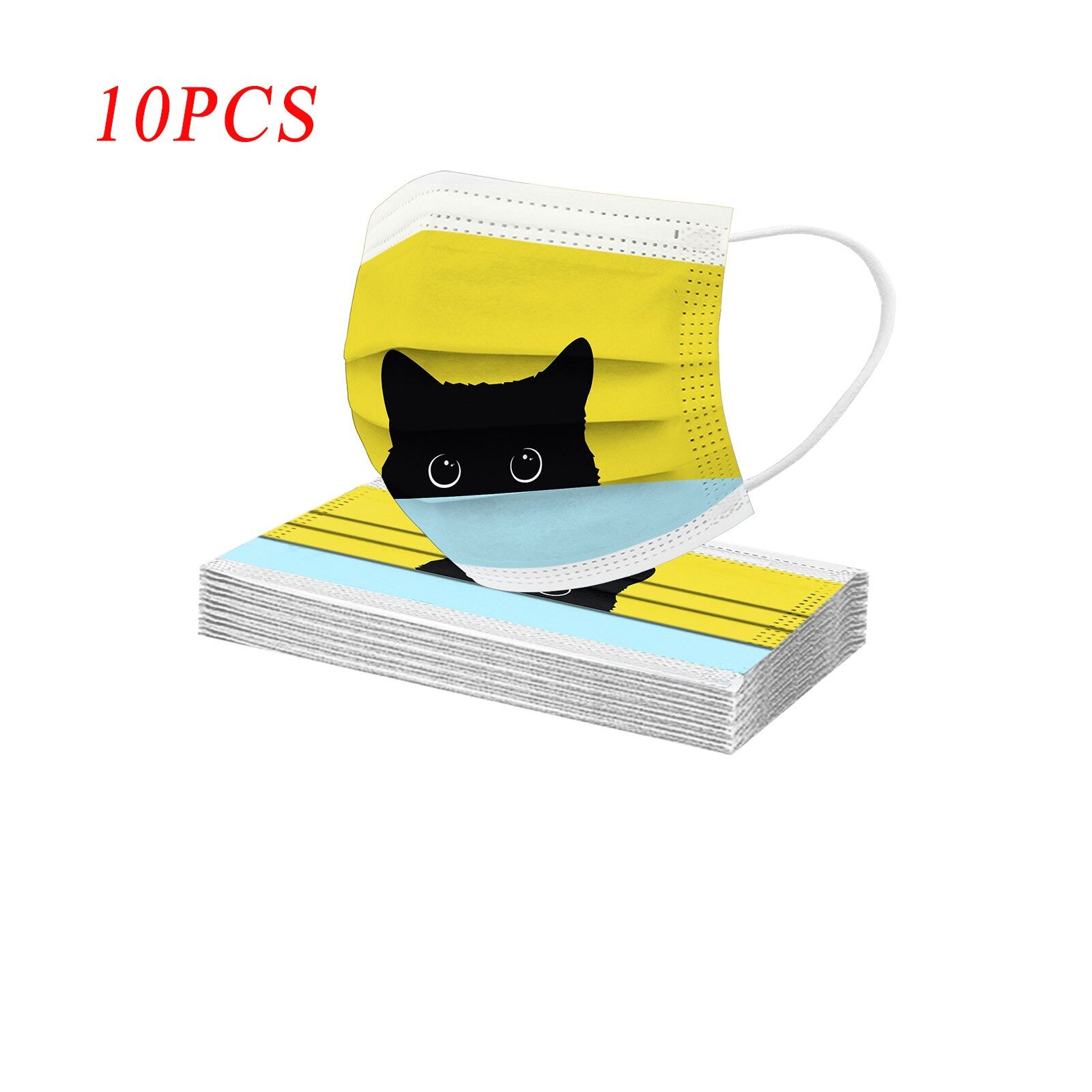 Curiously 10/20/30/50 / 100PCS Người lớn Mèo In Mặt nạ dùng một lần 3 lớp thoáng khí
