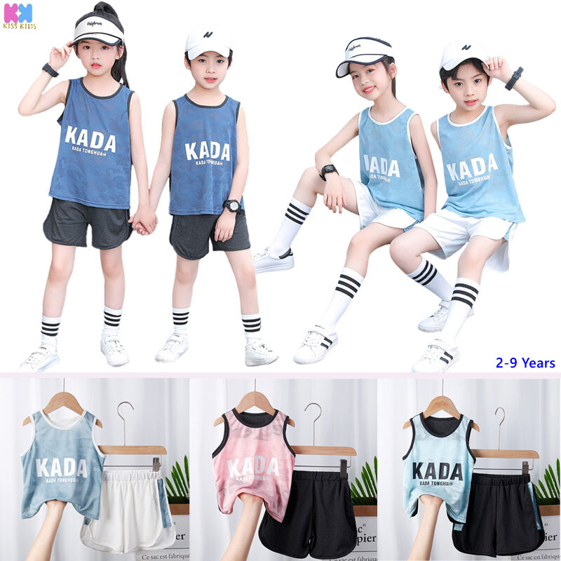 Summer Kid's 1Set Unisex Casual Basketball Suits Sports Quick-Drying Vest Suit Boys Girls Shorts Round neck sleeveless Vest Outdoor Running Shorts 2-Piece Suit