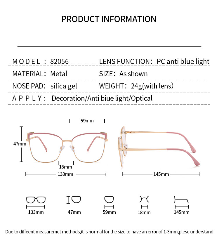 New Women's Metal Anti Blue Ray Computer Glasses Myopia Glasses Optical Frames