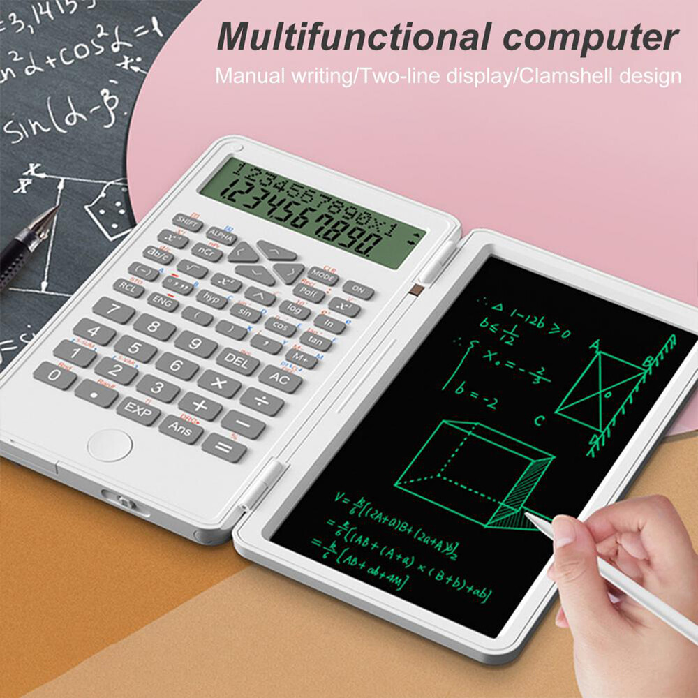 VAORLO Desktop Foldable 2 IN 1 Scientific Calculators 12 Digits LCD Display With 6.5 Inch Writing Tablet Digital Drawing Pad Graphing Support Stylus Pen Erase Button Lock For School College Office Business Researchers Students
