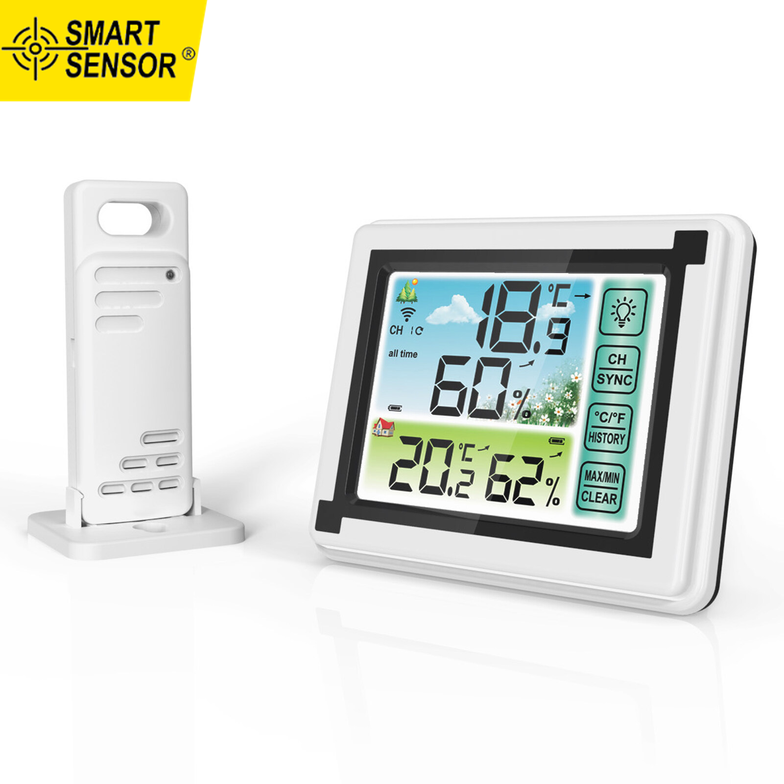 Smart Sensor Indoor Outdoor Wireless Thermohygrometer Temperature Humidity Monitoring Weather Clock Digital Hygrometer