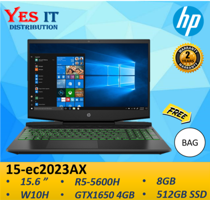 HP Pavilion Gaming 15-ec2023AX 15.6 FHD Laptop Shadow Black ( R5-5600H, 8GB, 512GB SSD, GTX1650 4GB, W10, 2YW ) FREE BAG Malaysia