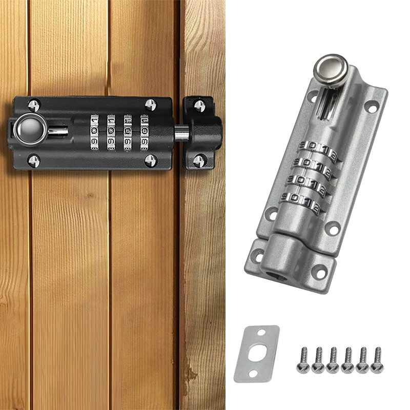 Password Lock Black Silver Bolt Metal Door Latch Anti-theft Safety Combination Digit Padlock Outdoor Home Wood Gate Hardware