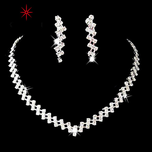Gravitational wave Bridal Wedding Prom Jewelry Shiny Rhinestone Elegant Necklace Earring Set Gift