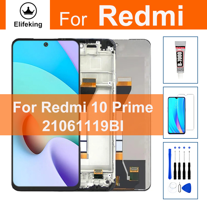 6.5 "LCD cho Xiaomi Redmi 10 màn hình LCD Bộ linh kiện số của màn hình cảm ứng thay thế 100% thử nghiệm tốt không có điểm ảnh chết dụng cụ miễn phí + Kính cường lực