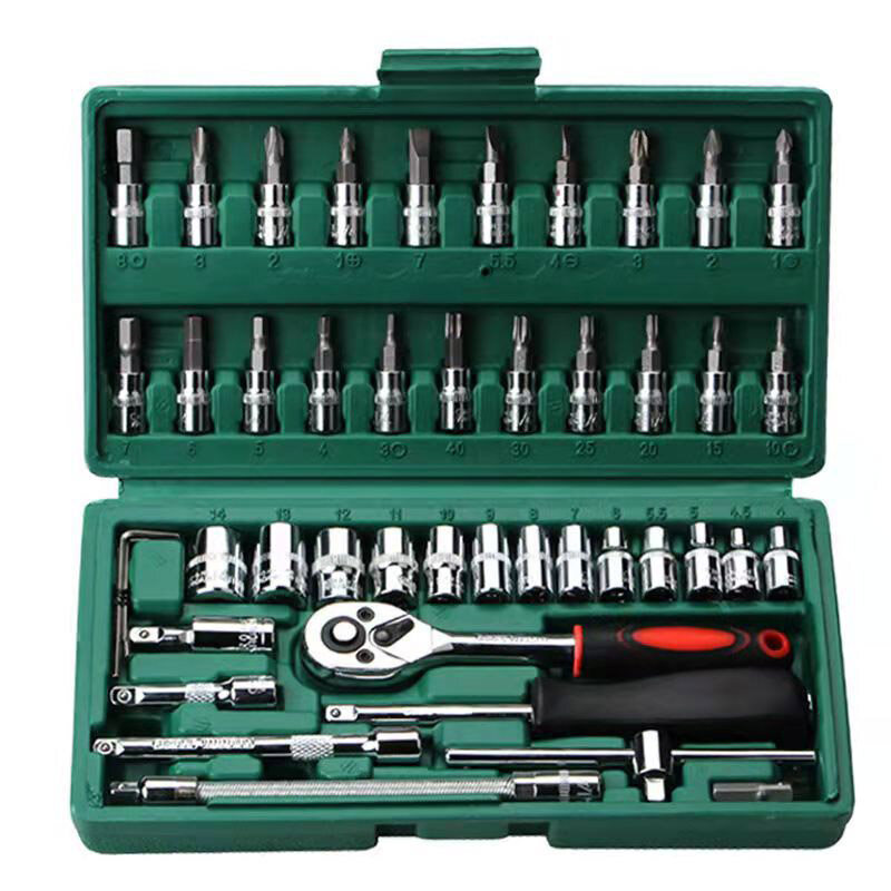Auto Repair Tool Set, Ratchet Wrench, Glove Barrel Tool, 46-Piece Set, Batch Combination Tool, Hardware Tool