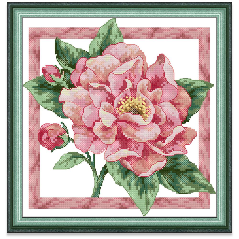 Cross Stitch Set Kit with Peony Flower Pattern Unprinted/Printed Counted/Stamped Fabric 14/11CT