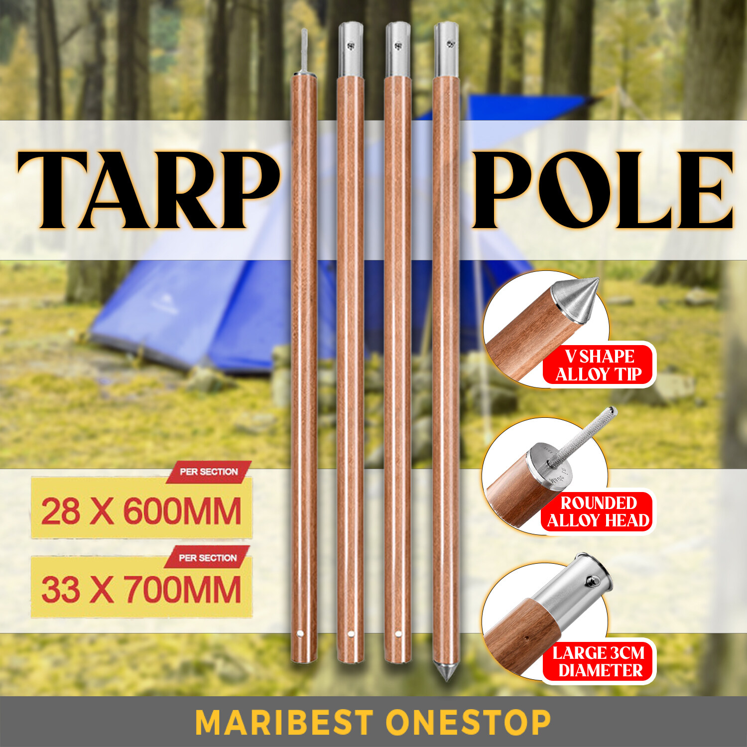 2.8M/ 2.4M Flysheet Pole Camping Tent Pole Tiang Khemah Flysheet Tarp