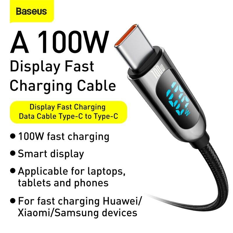 Baseus LED Display USB Type C Cable For Xiaomi Huawei Samsung 5A Fast Charging Charger Type-C PD Date iphone Cable USB C Wire Cord