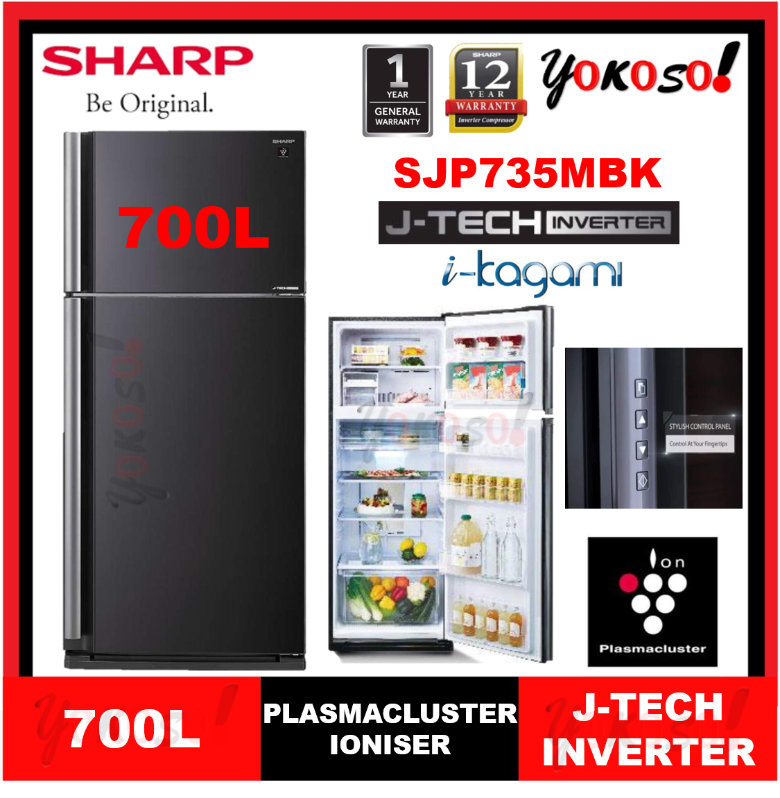sharp sjp735mbk 2dr fridge 700l