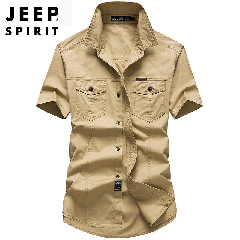 Jeep spirit cotton men's short sleeve army green shirt army fan embroidered shirt half sleeve