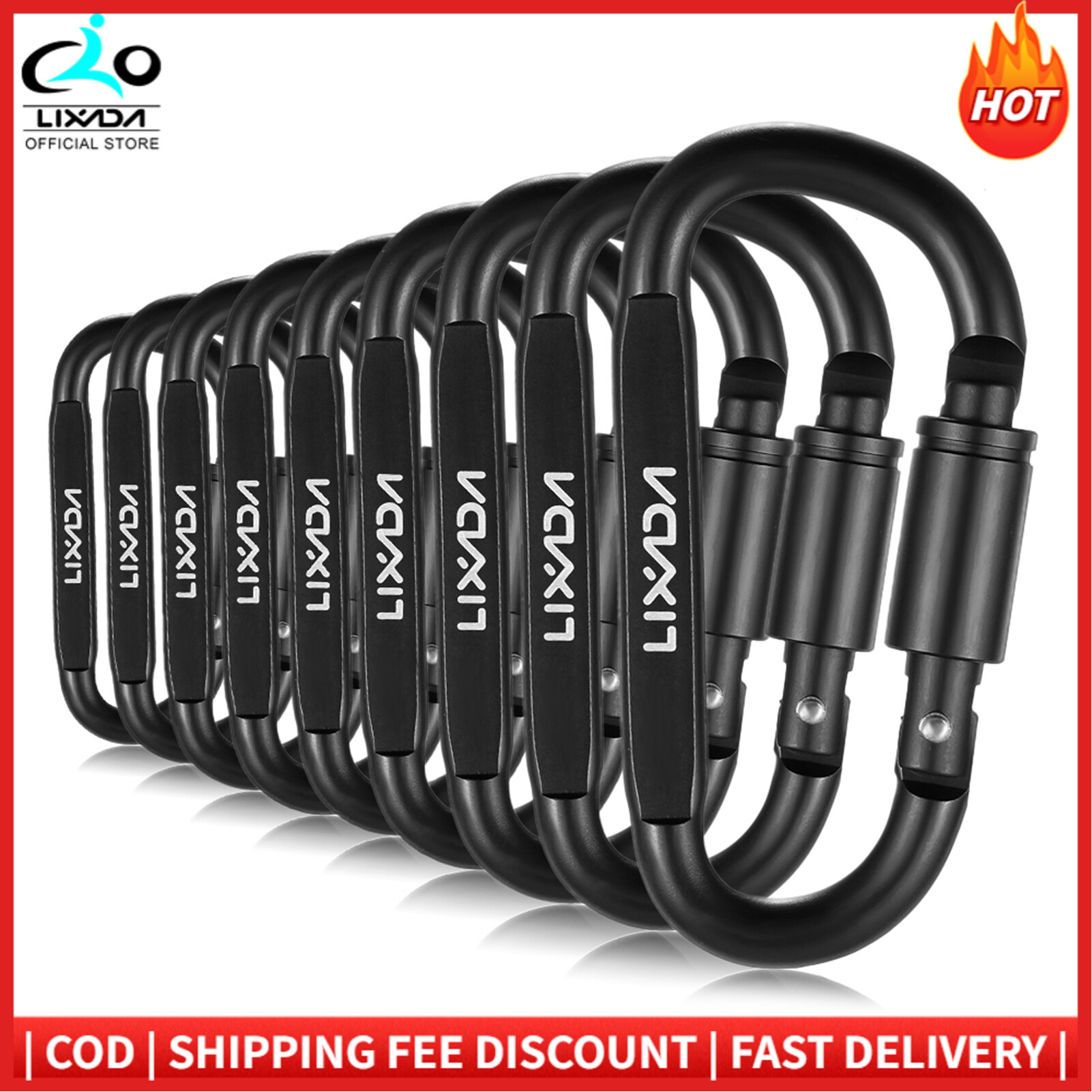 Lixada 9 Pack Aluminum Alloy D-ring Locking Carabiner Clip Set Screw Lock Hanging Hook Buckle Keychain with Steel Wire Ring for Outdoor Camping Hiking