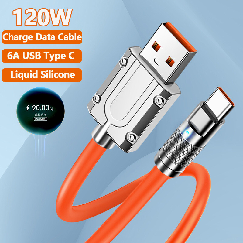 120W 6A sạc siêu nhanh loại USB dữ liệu C cáp cho trò chơi cho Xiaomi Huawei Oneplus Samsung POCO sạc Silicone lỏng USB C Cáp
