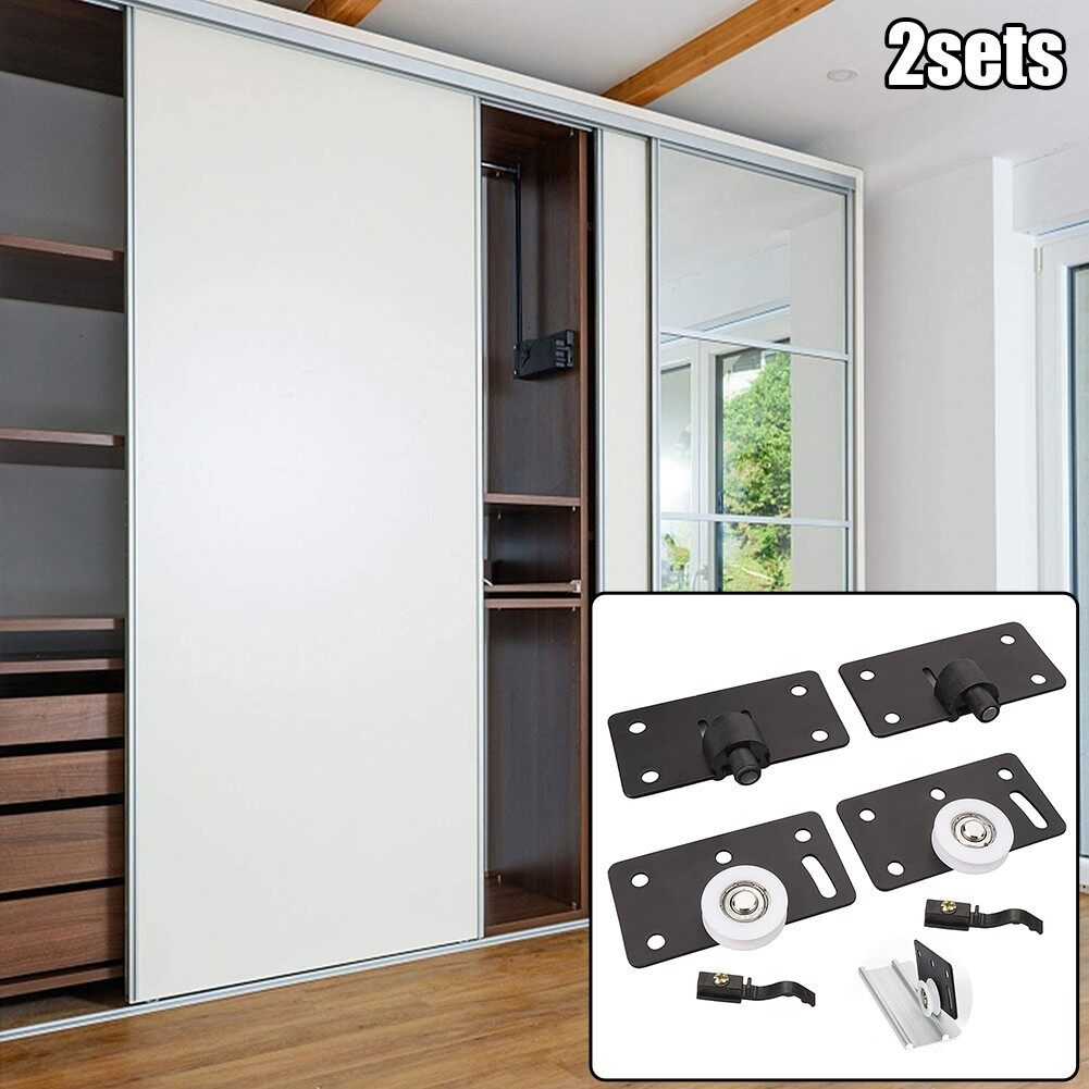 2 Sets Sliding Door Roller Adjustable Height Black Closet Concave Door