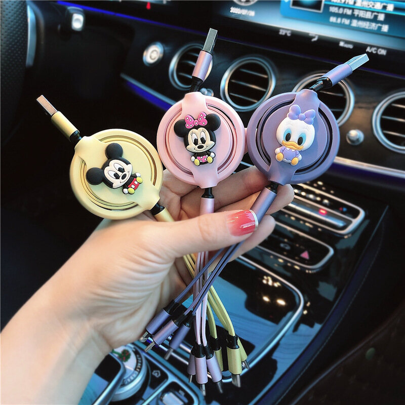 Multi-function Car Fast Charging Type-c Micro Apple Retractable Car Data Cable Charging Cable 1.2M Data Cable Three-in-one Charger