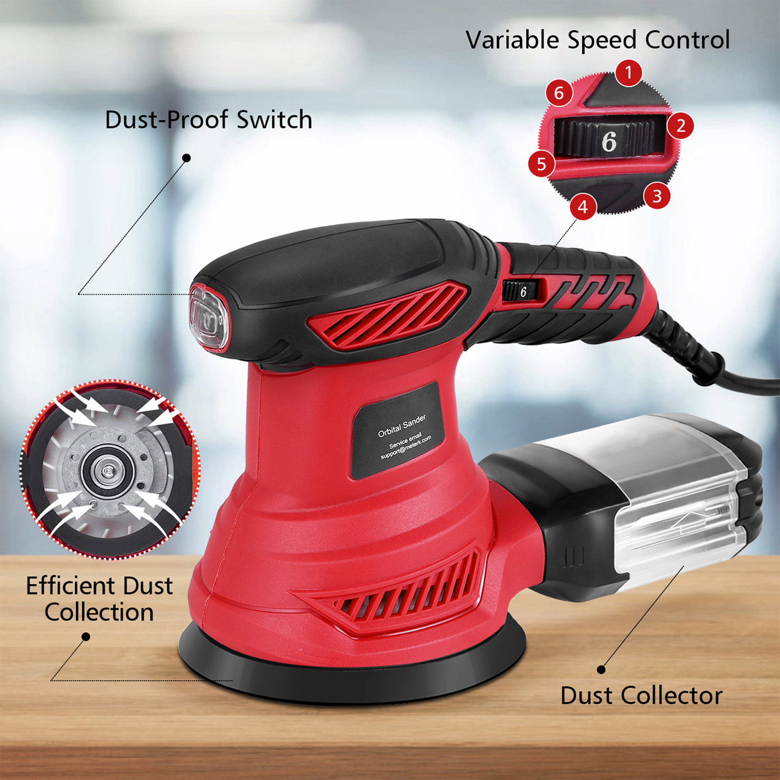 KKmoon 300W Random Orbit Sander 2.5-Amp Orbital Sander with 6 Variable Speeds 13000 OPM 20pcs Sanding Discs Sponge Disc Wool Disc Tool Bag Efficient Collector for Woodworking Sanding Detailing Finishing